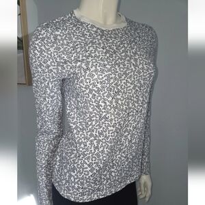 CHANEL White Logo Sequin Long Sleeve Cotton T-Shirt 34 S